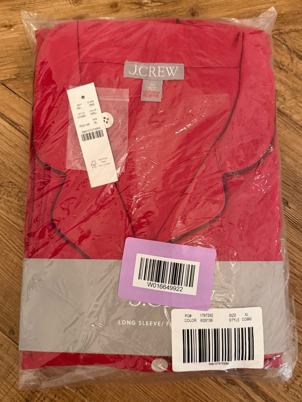 NIP J.Crew Womens Pajama Set XL Red Classic Piping Long Sleeve NWT CC660